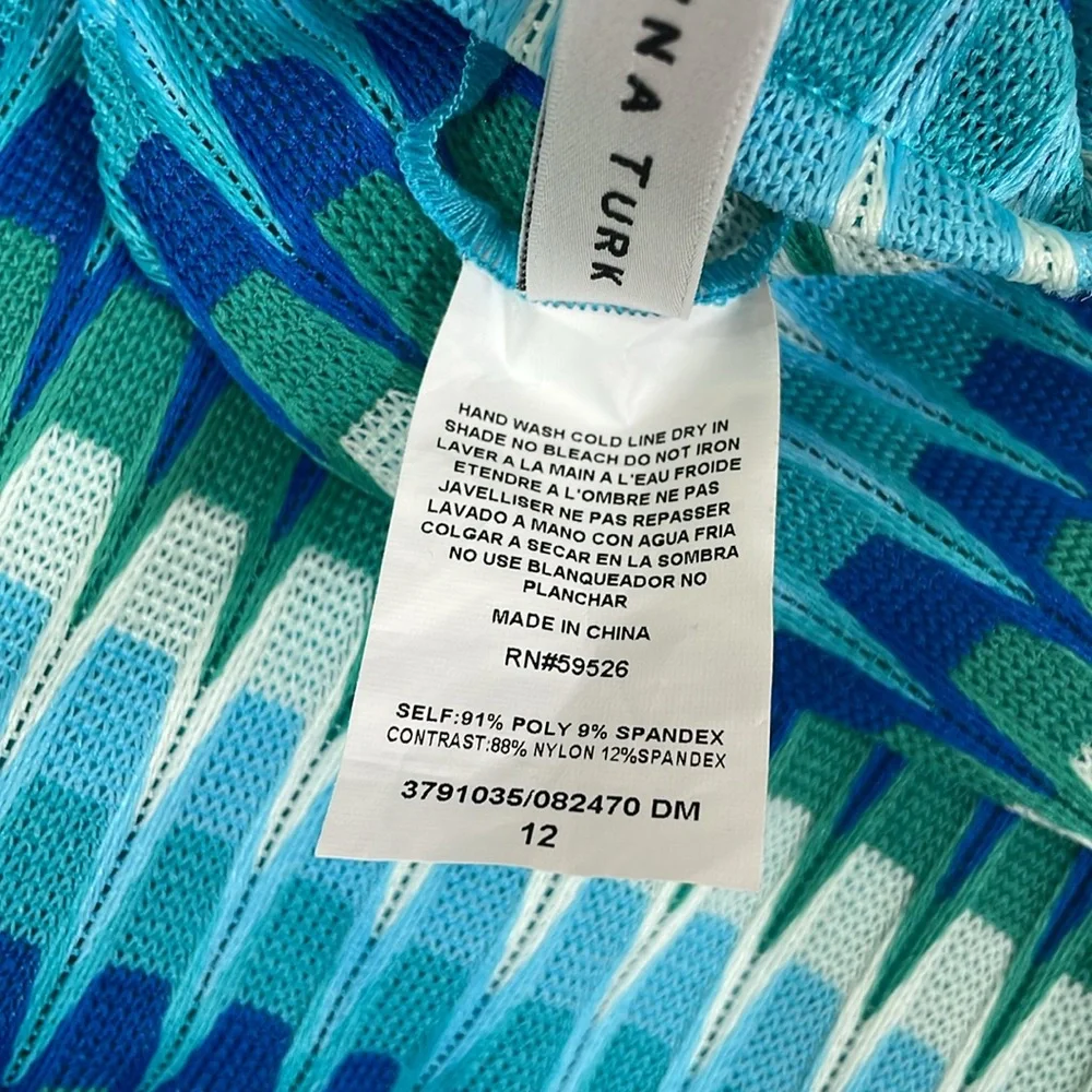 Trina Turk One-piece Swimsuit Size 12 NWT Multi Aqua Blue Print